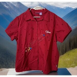 VTG Red Button Down Disney Pooh Tigger Shirt Embroidered Celebrate Stars 22W/24W